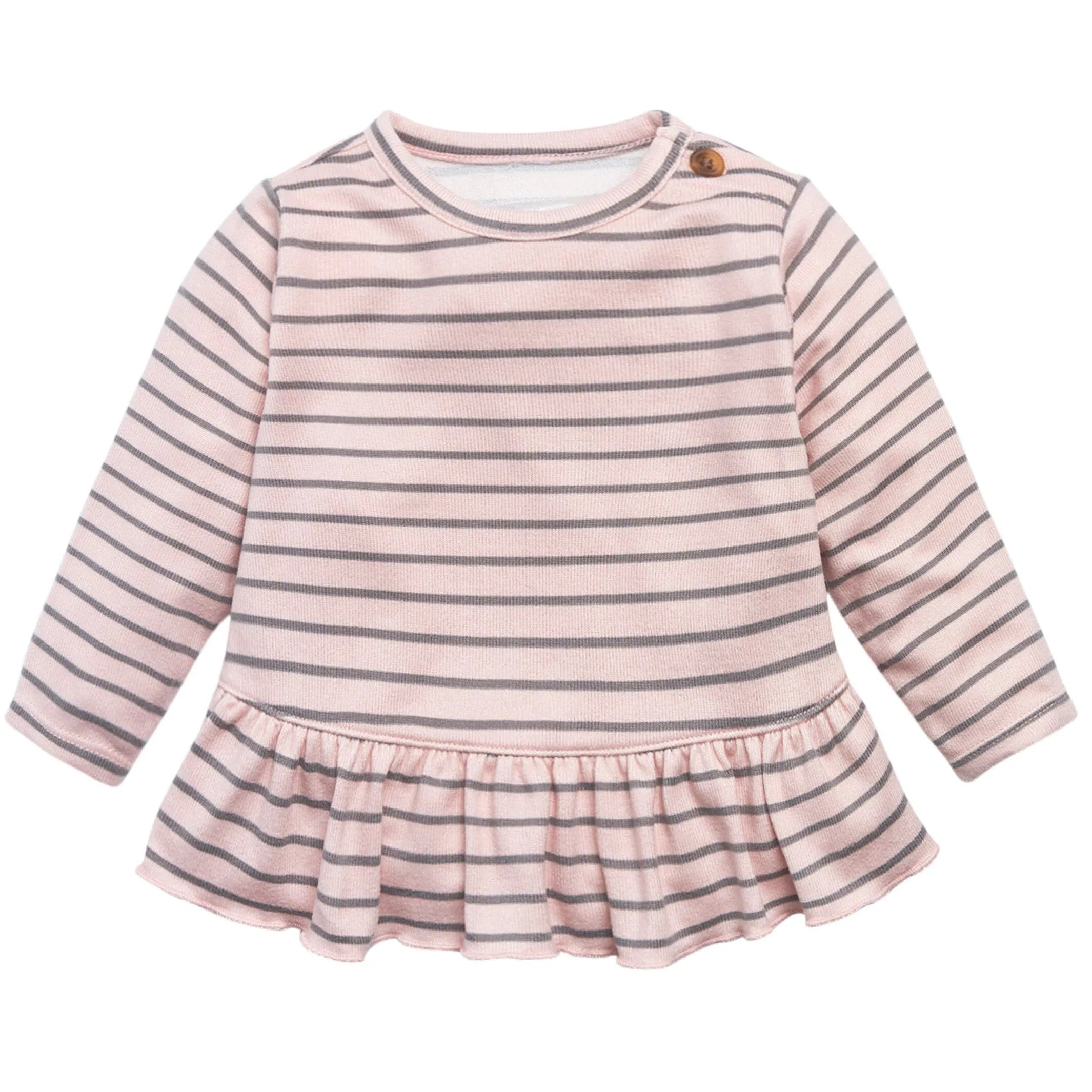 2-Piece Baby Girls Light Pink Stripe Hacci Peplum Top and Joggers Set