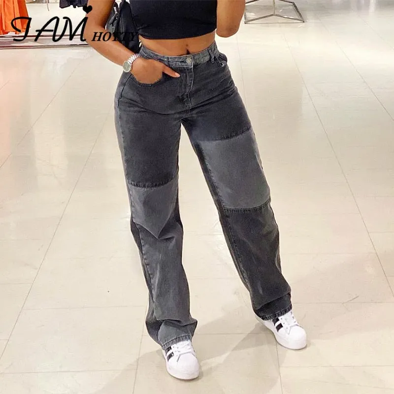 2021 Straight Leg Jeans Woman High Waist Pockets S - 2XL