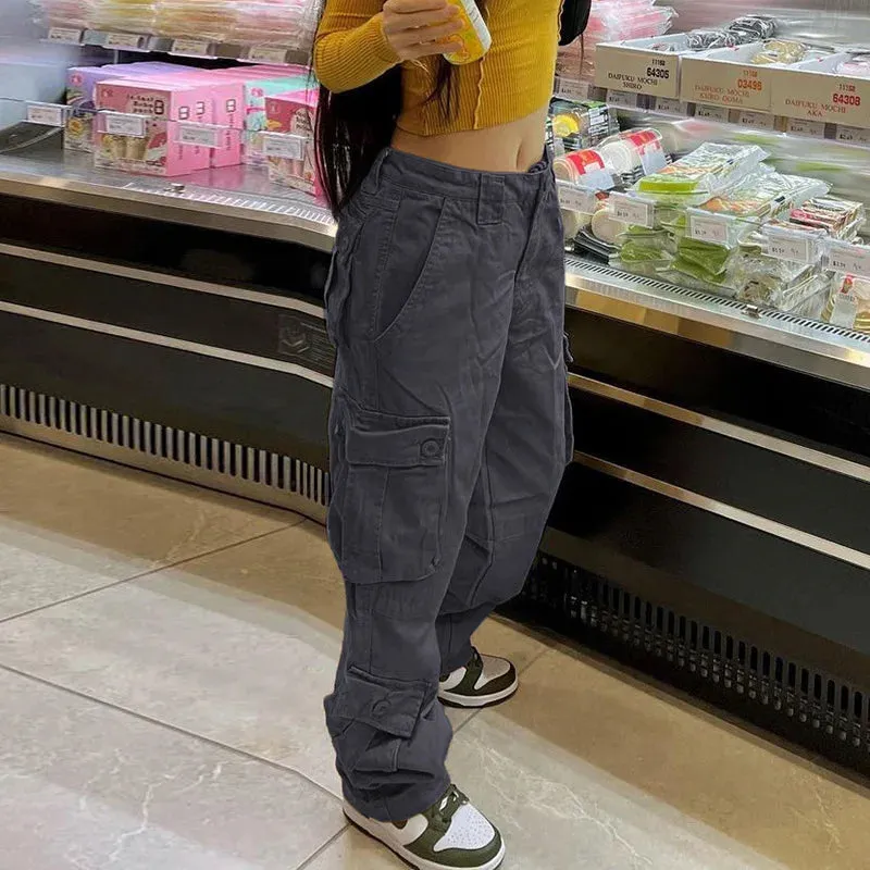 2024 Y2K High Waist Wide Leg Streetwear Cargo Jeans