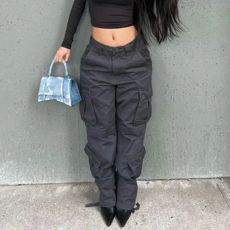 2024 Y2K High Waist Wide Leg Streetwear Cargo Jeans