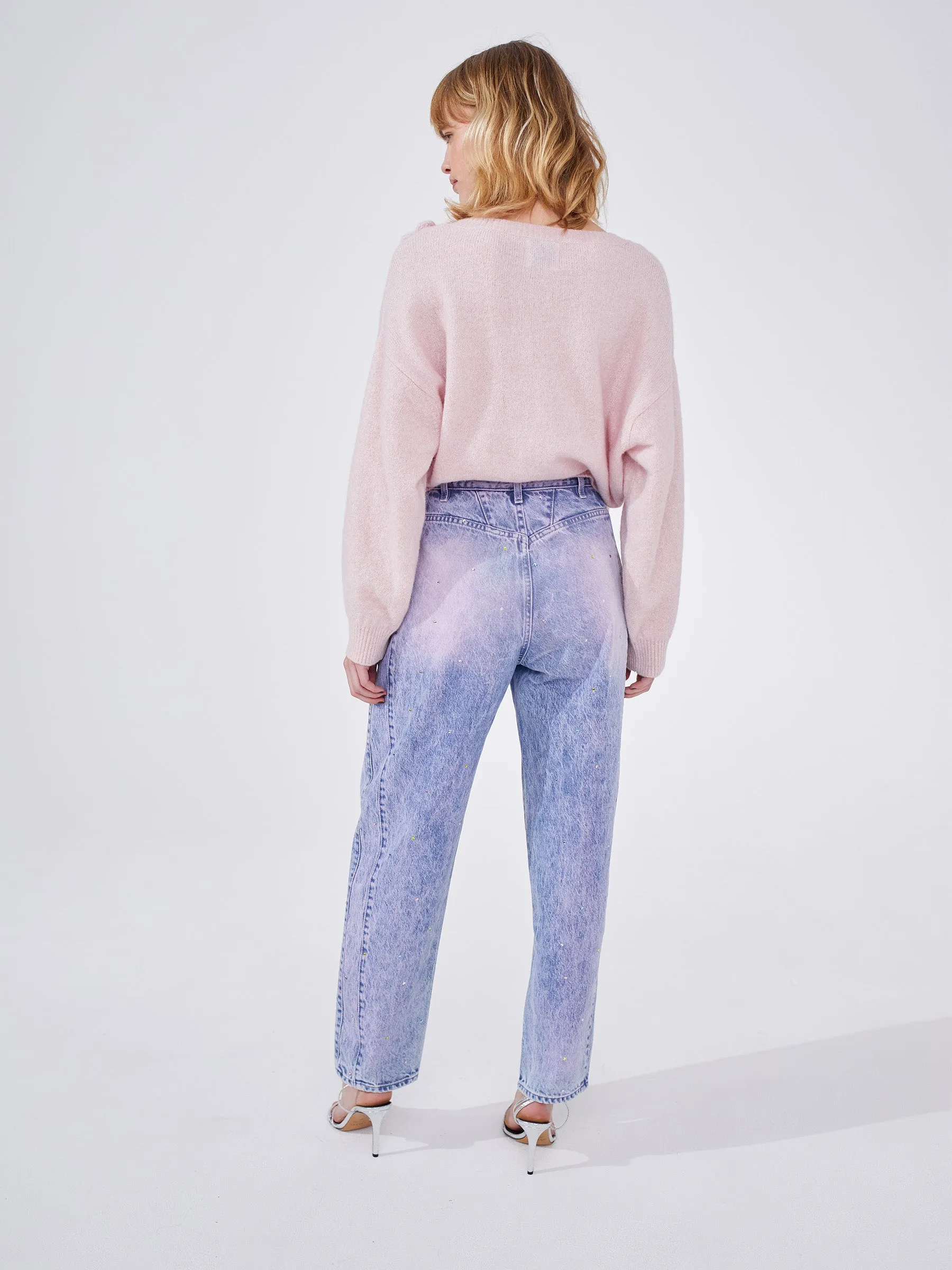 Acid Wash Crystal Vintage Tapered Jeans