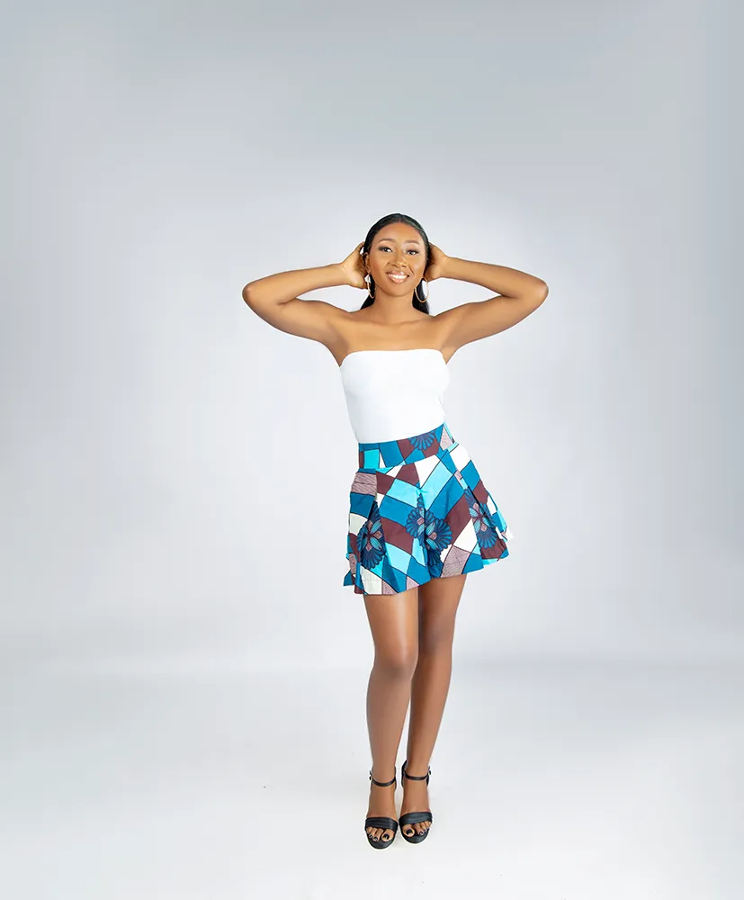 African Print Mahe Pleated flare shorts