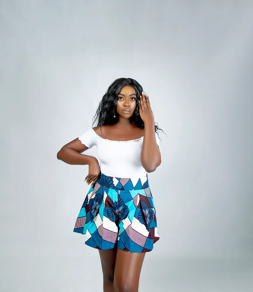 African Print Mahe Pleated flare shorts