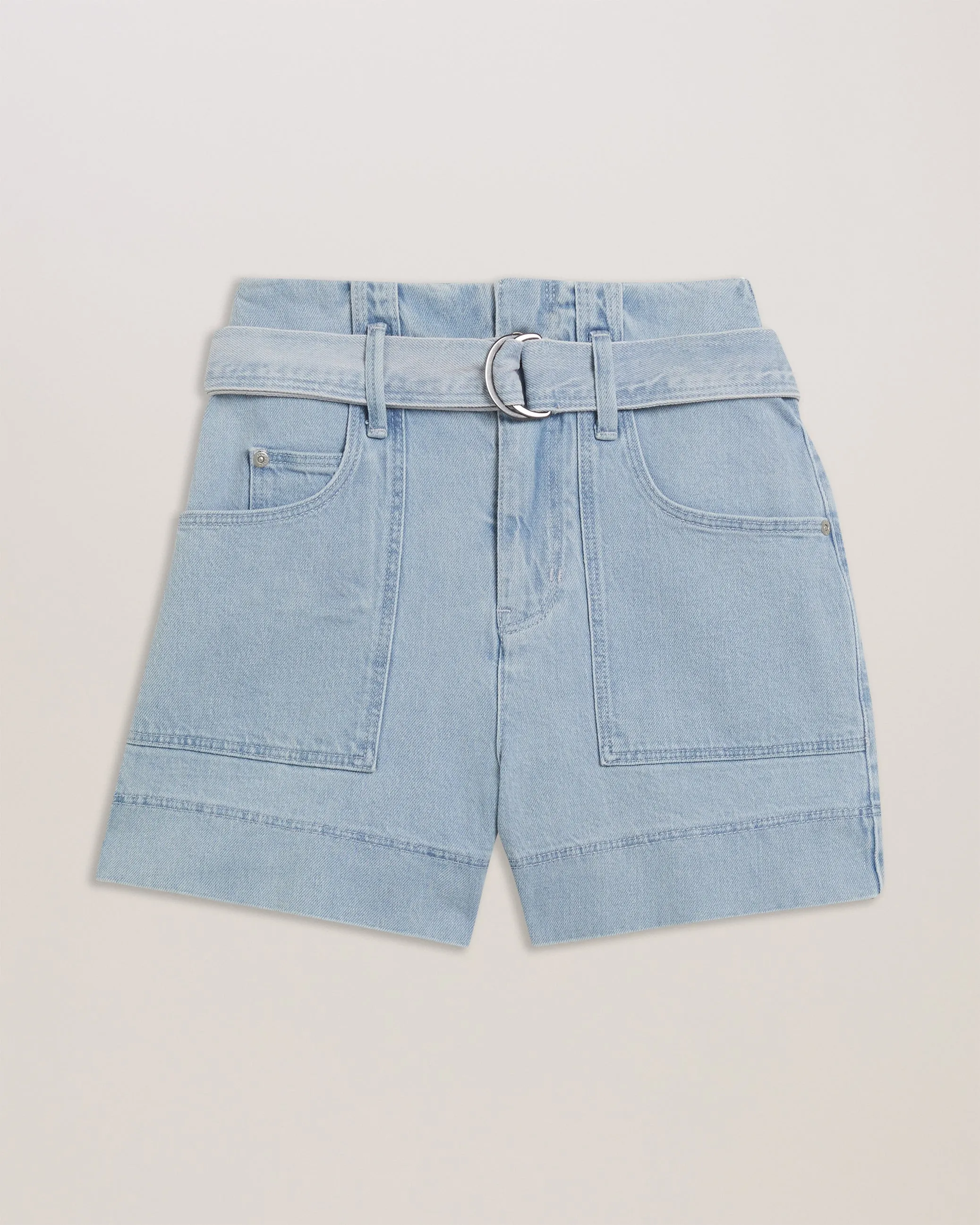 Anchi High Waisted Denim Shorts With Belt Lt-Wash