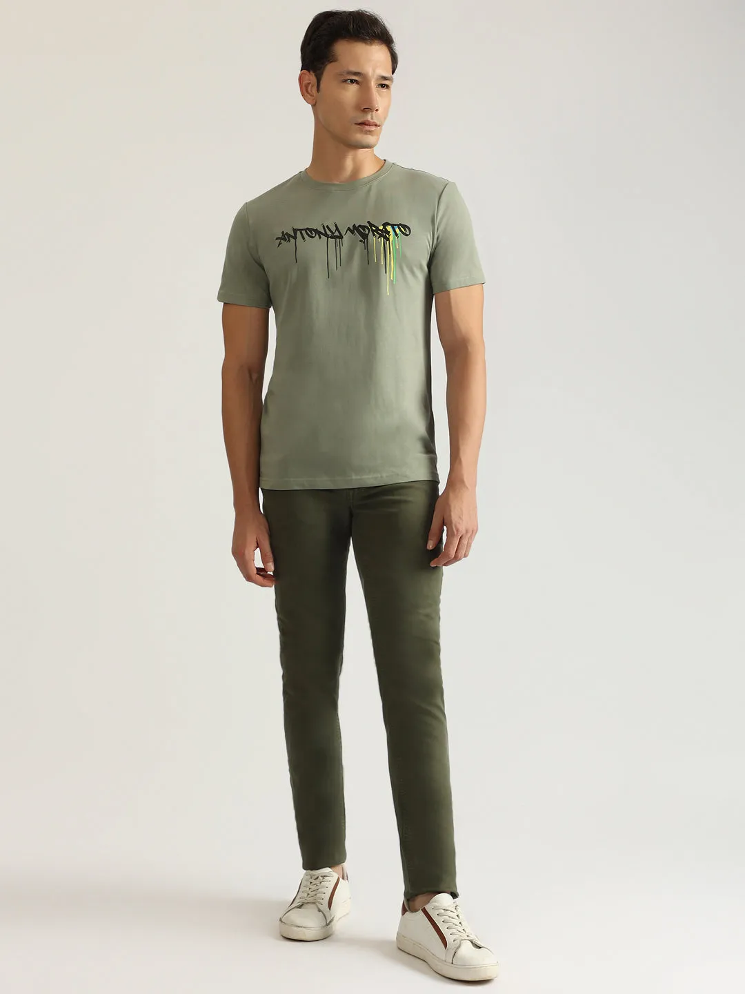 Antony Morato Men Green Solid Mid-Rise Tapered Fit Jeans