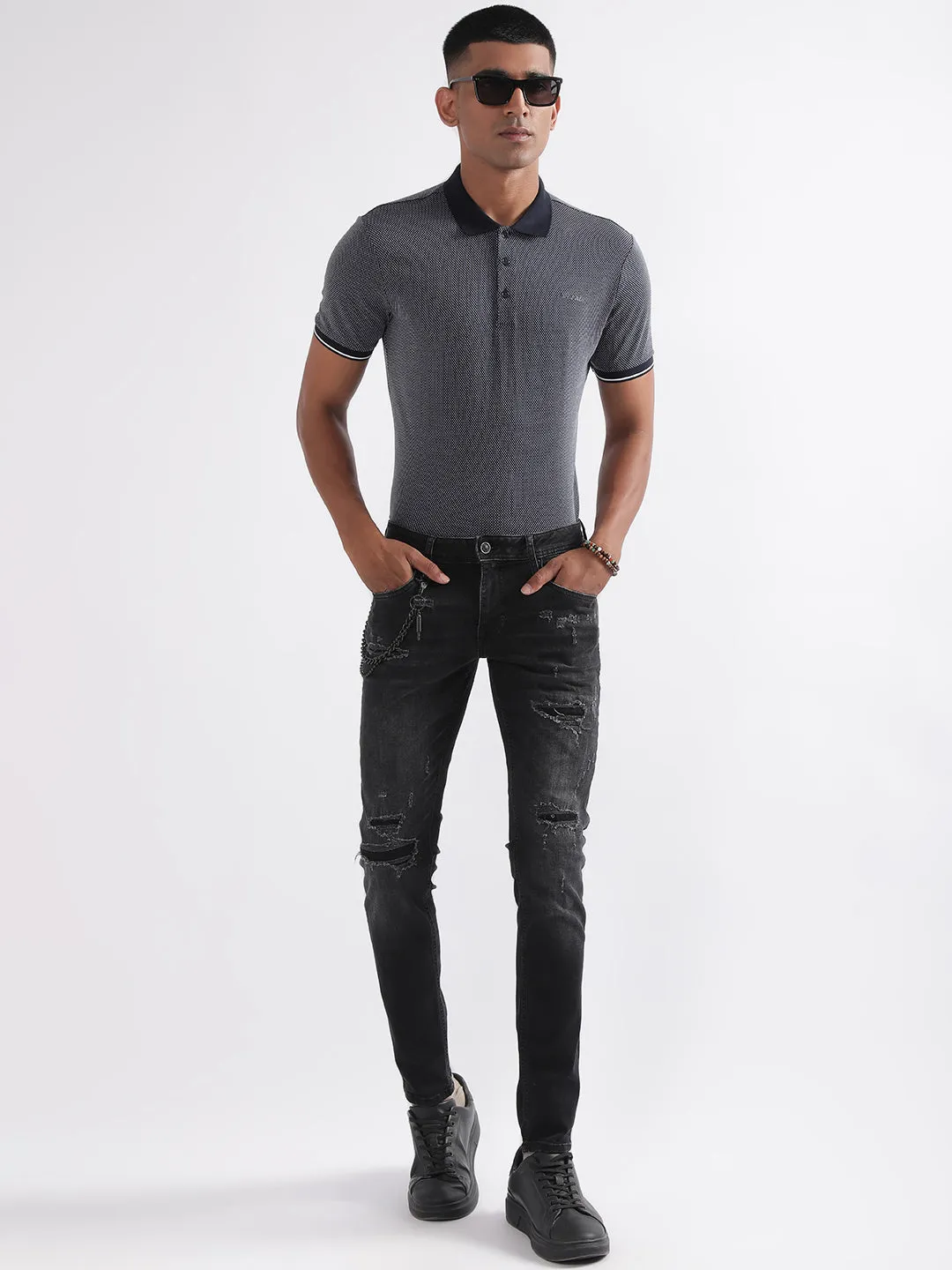 Antony Morato Men Tapered Fit Mildly Distressed Heavy Fade Jeans