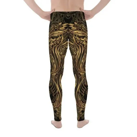 Art Deco Men's Leggings: Owl Design, Moisture-Wicking, Quick-Drying