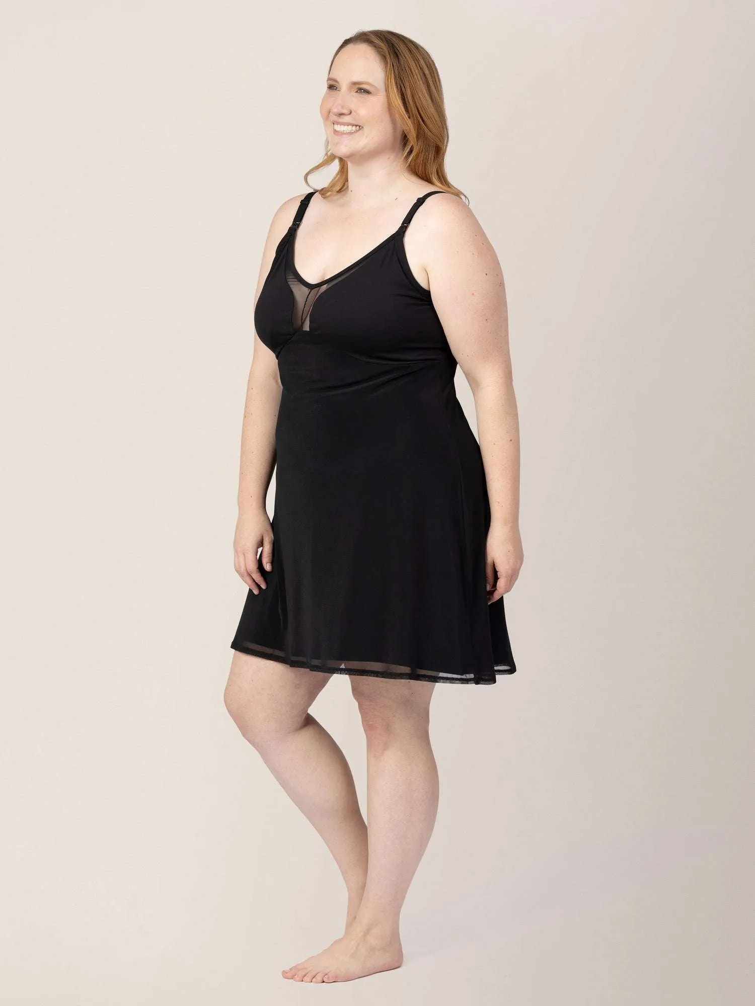 Aurora Mesh Nursing Nightgown | Black