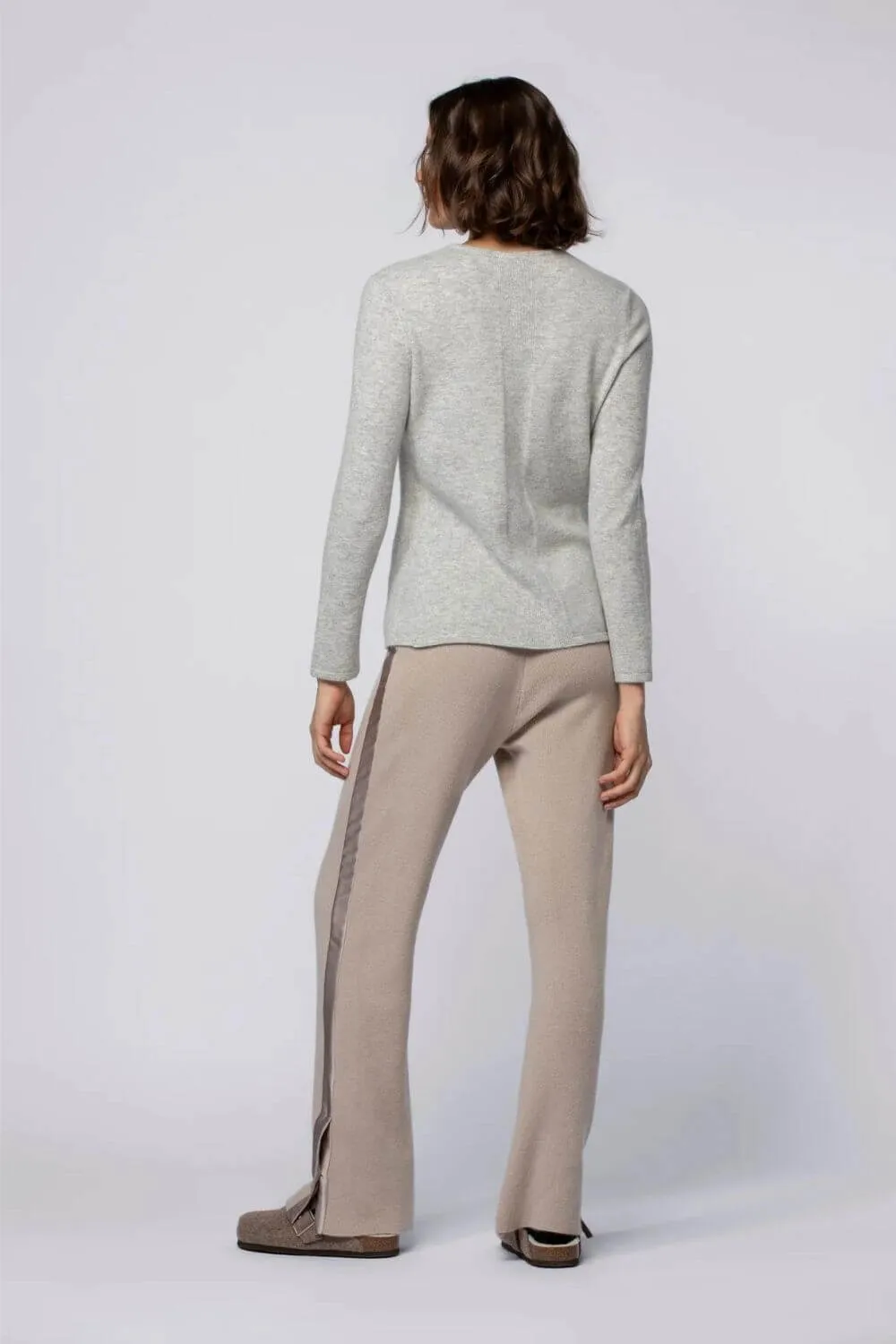 Bani Flared Knit Pants with Silk Stripes in Taupe