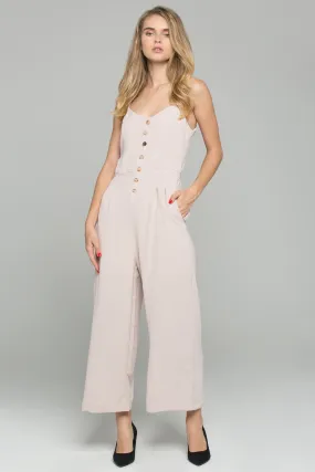 Beige Cotton Sweetheart Neckline Jumpsuit