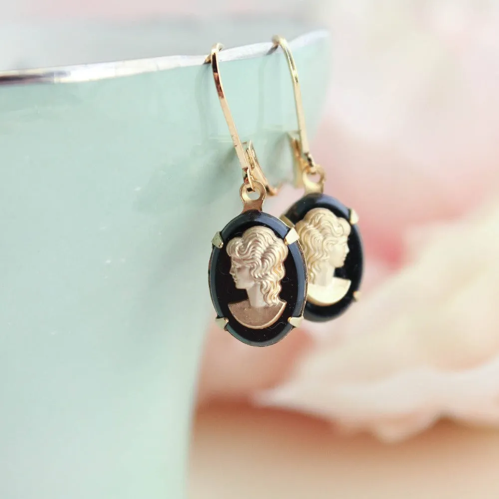 Black and Gold Cameo Earrings