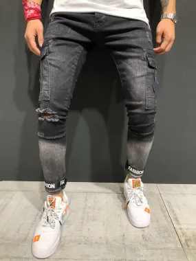 Black Destroyed Ankle Skinny Fit Denim A153 Streetwear Jeans