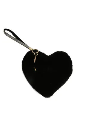 Black Faux Fur Love Heart Micro Bag