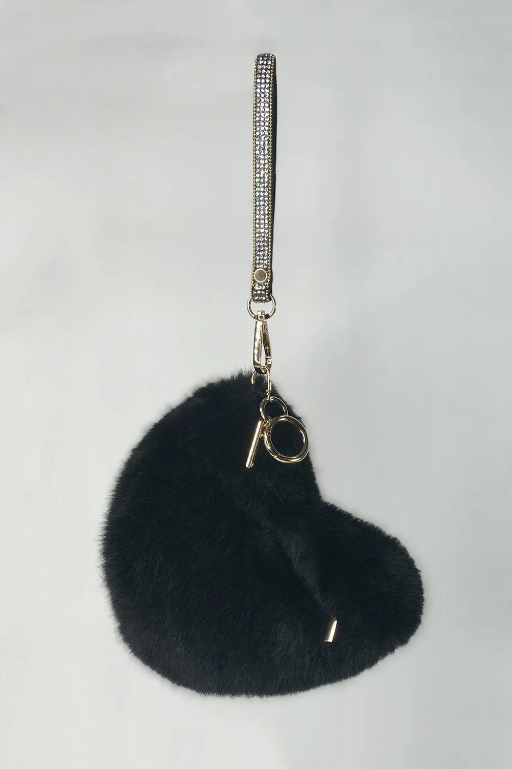 Black Faux Fur Love Heart Micro Bag