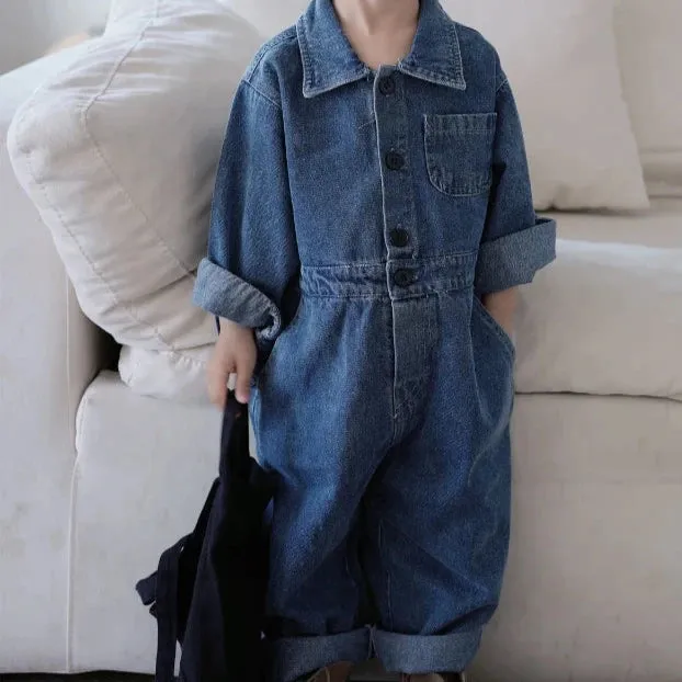 Blue Denim Long Sleeve Jumpsuit