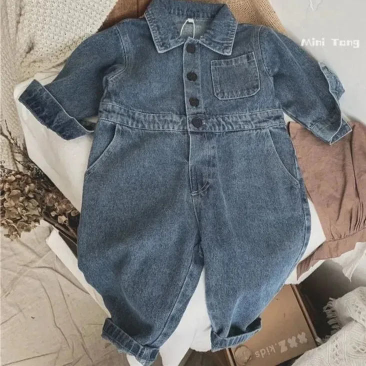 Blue Denim Long Sleeve Jumpsuit