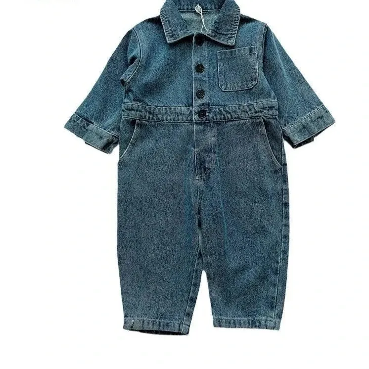 Blue Denim Long Sleeve Jumpsuit