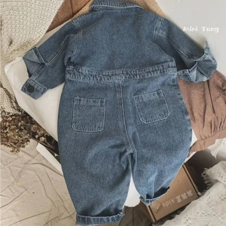 Blue Denim Long Sleeve Jumpsuit