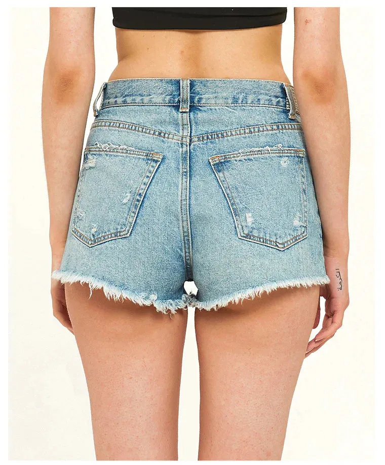 BROAD-LEGGED TIDE SRILL CHAIN DENIM SHORTS