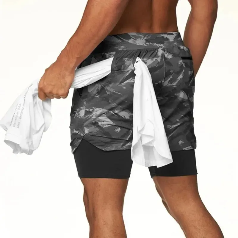 Camo 2-in-1 Double-Deck Quick Dry Jogging Workout Shorts for Men