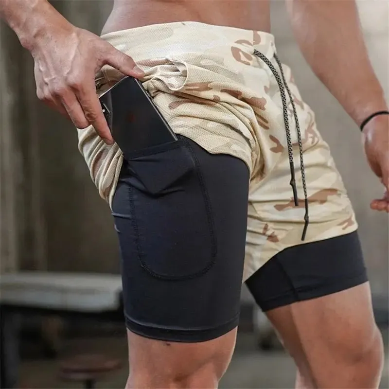 Camo 2-in-1 Double-Deck Quick Dry Jogging Workout Shorts for Men