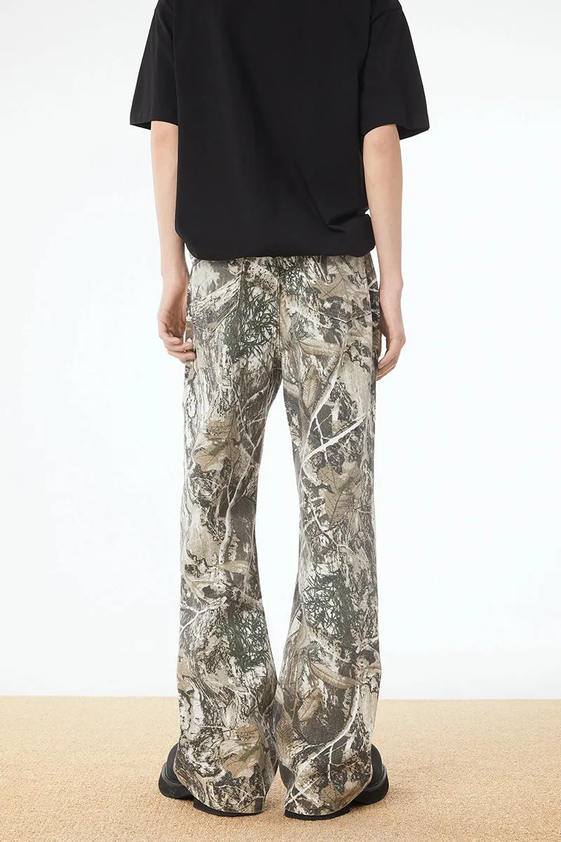 Camo Print Wide-Leg Drawstring Trousers