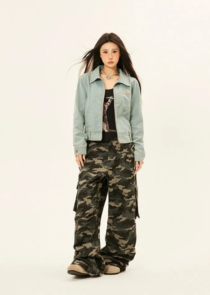 Camouflage Cargo Trousers with Double Side Belt Straps