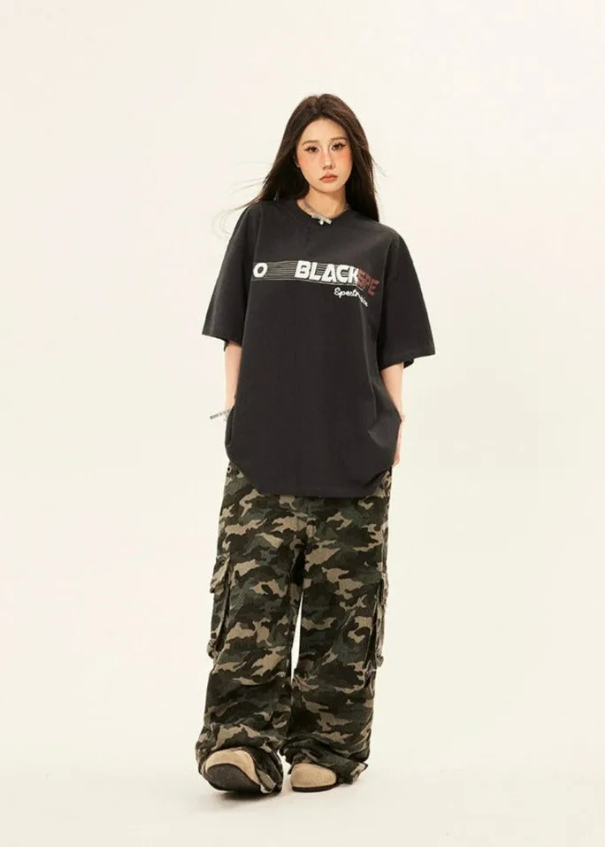 Camouflage Cargo Trousers with Double Side Belt Straps