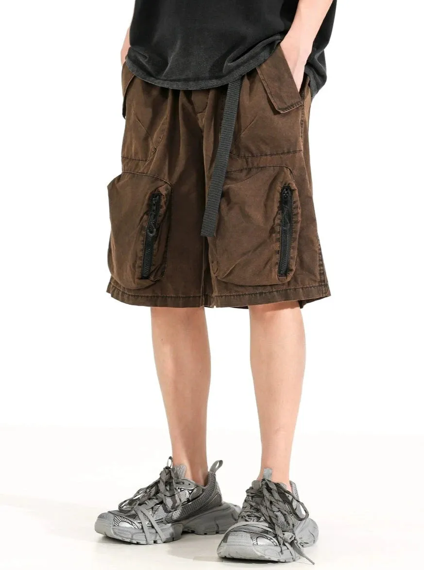 Cargo Utility Shorts with Multiple Zippered Pockets