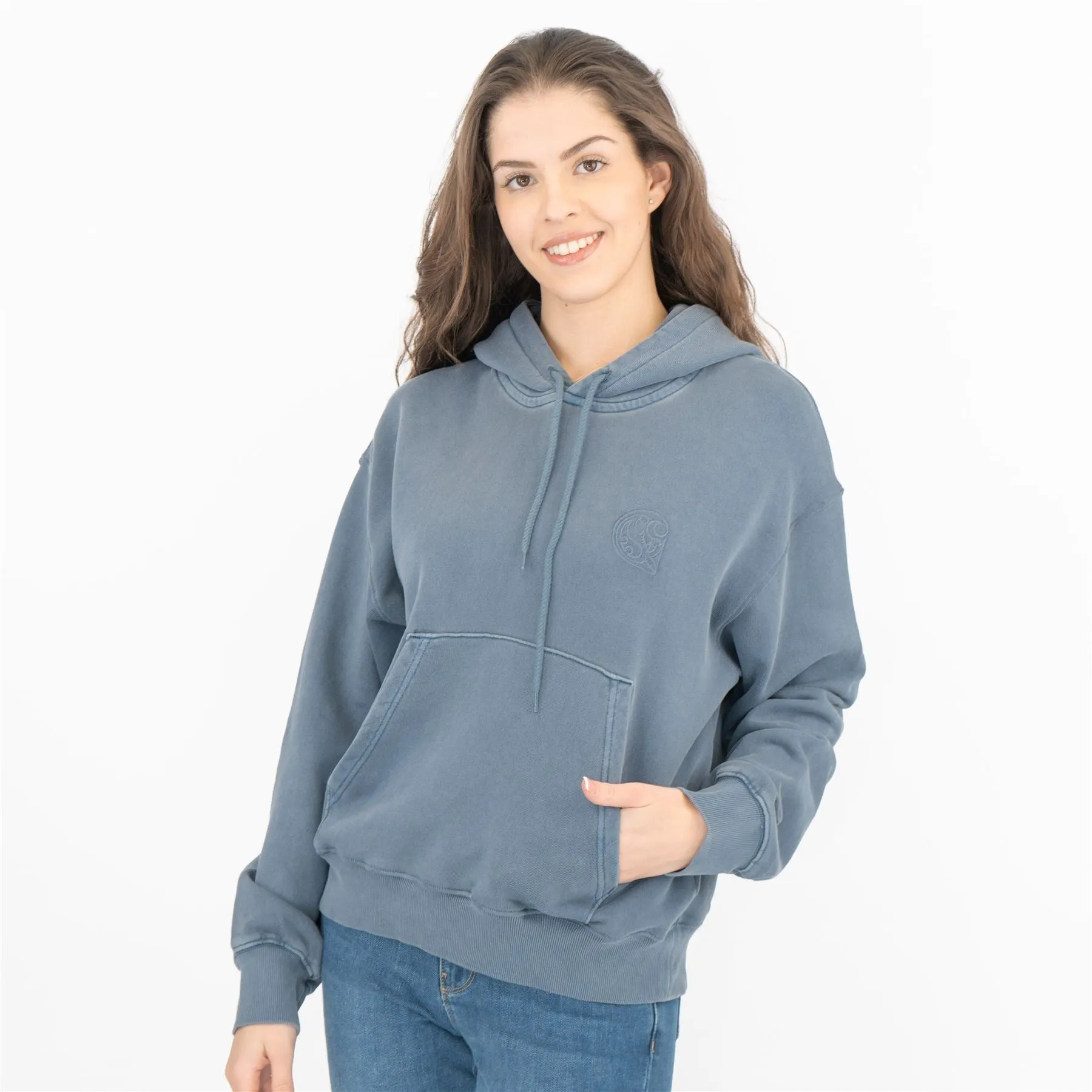 Carhartt Women Hoodie Long Sleeve Casual Blue Hooded Sweat Tops