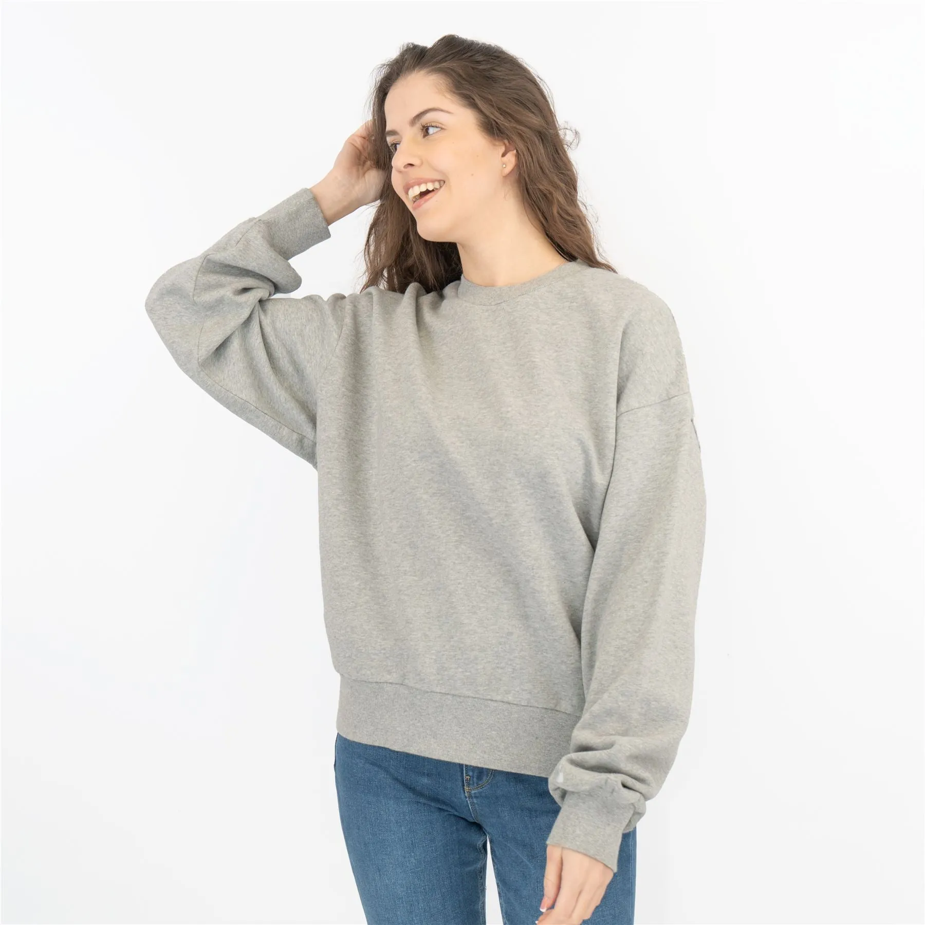 Carhartt Women Sweatshirts Grey Casual Comfort Relaxed Fit Long Sleeve Tops