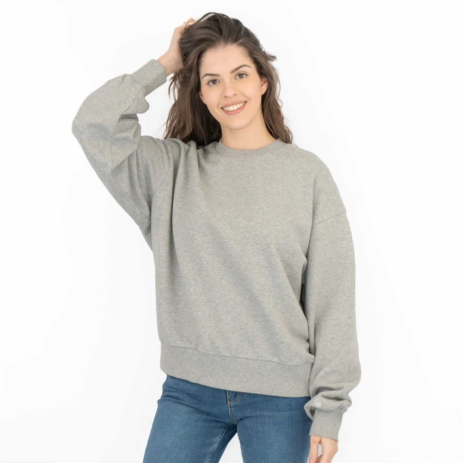 Carhartt Women Sweatshirts Grey Casual Comfort Relaxed Fit Long Sleeve Tops