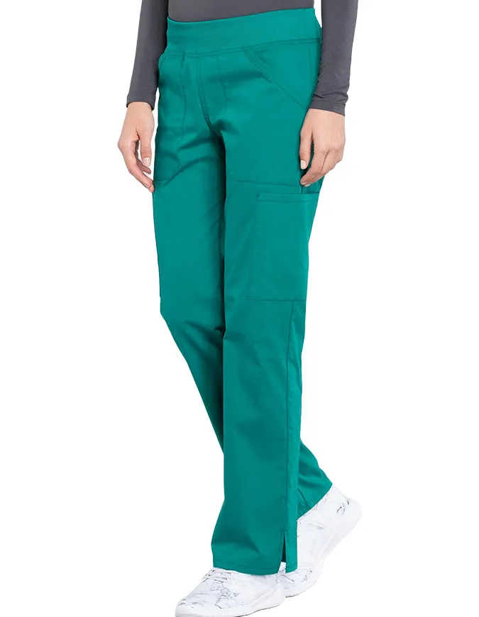 Cherokee Workwear Professionals Women's Elastic Waist Mid Rise Straight Leg Pull-on Cargo Petite Pant