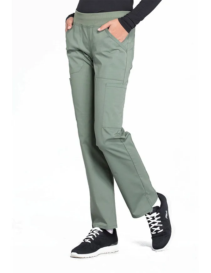 Cherokee Workwear Professionals Women's Elastic Waist Mid Rise Straight Leg Pull-on Cargo Petite Pant