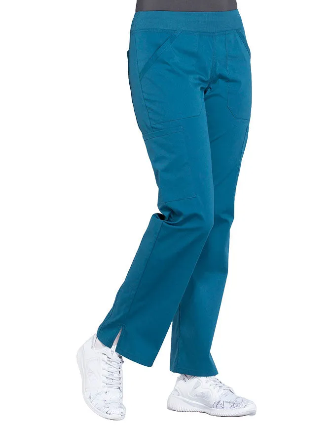 Cherokee Workwear Professionals Women's Elastic Waist Mid Rise Straight Leg Pull-on Cargo Petite Pant