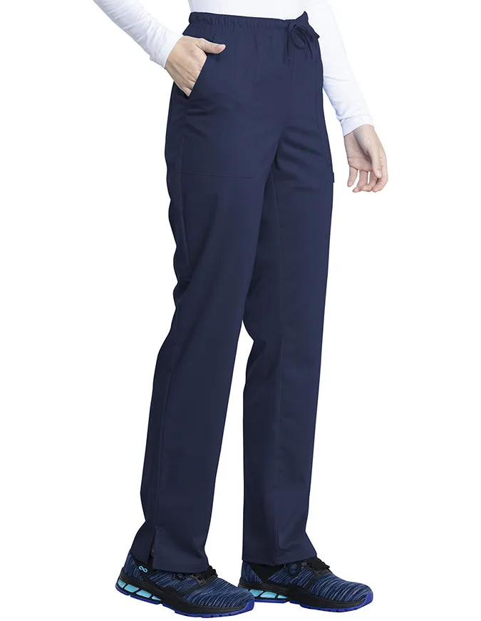 Cherokee Workwear Revolution Tech Women's Mid Rise Straight Leg Drawstring Petite Pant