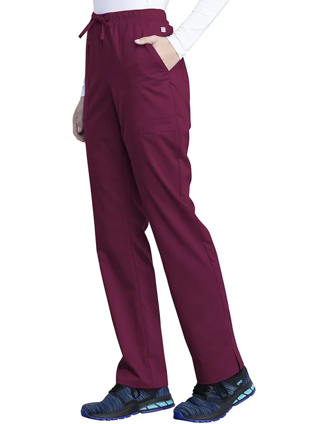 Cherokee Workwear Revolution Tech Women's Mid Rise Straight Leg Drawstring Petite Pant