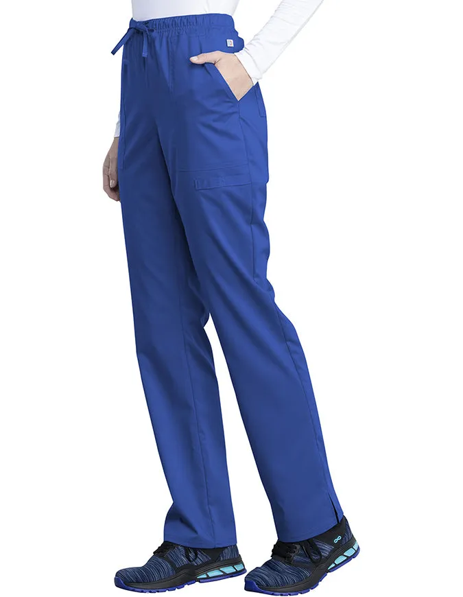 Cherokee Workwear Revolution Tech Women's Mid Rise Straight Leg Drawstring Petite Pant