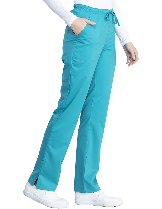 Cherokee Workwear Revolution Tech Women's Mid Rise Straight Leg Drawstring Petite Pant