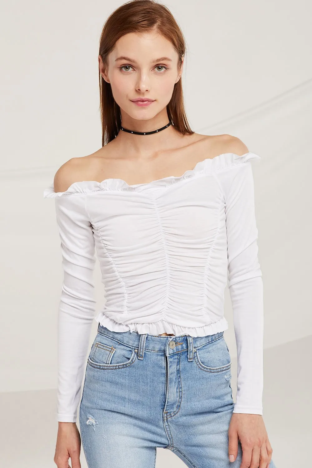 Claire Ruched Front Off Shoulder Top