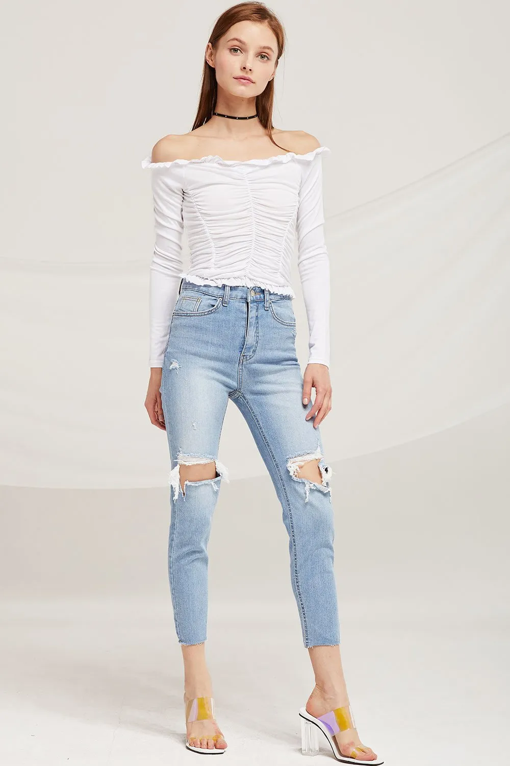 Claire Ruched Front Off Shoulder Top