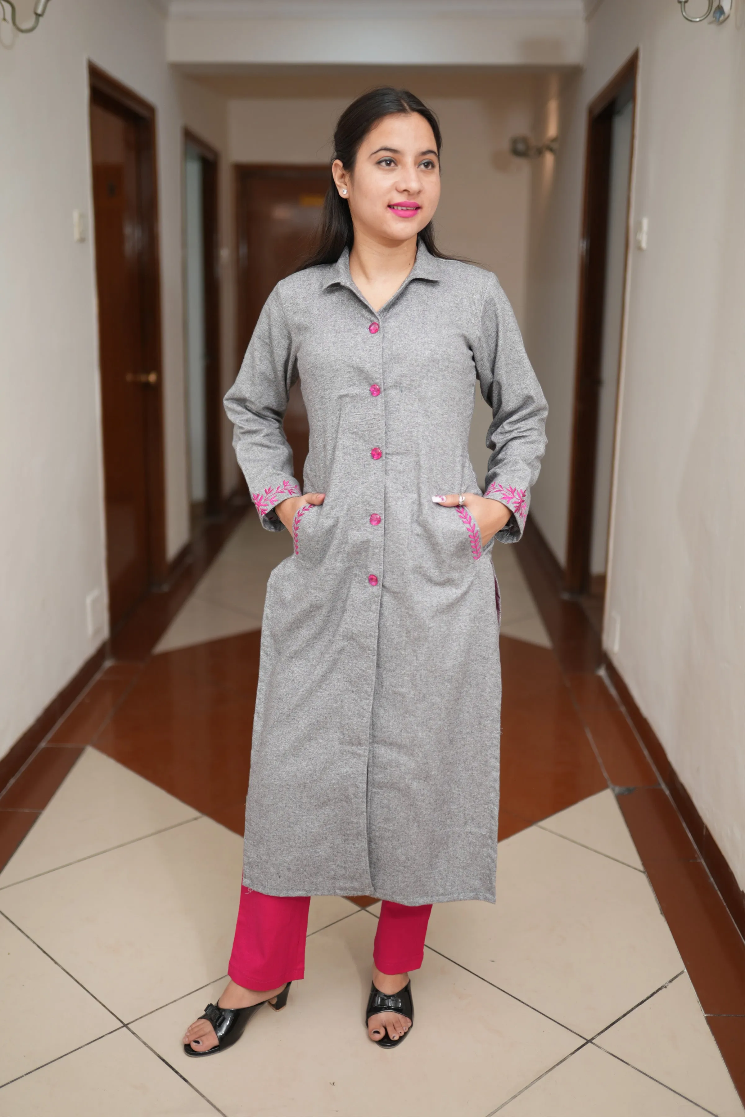 Cozy Charcoal Woollen Kurta