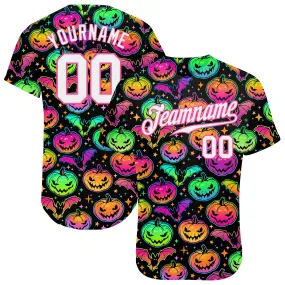 Custom 3D Pattern Bright Multicolored Halloween Pumpkins And Bats Authentic Baseball Jersey