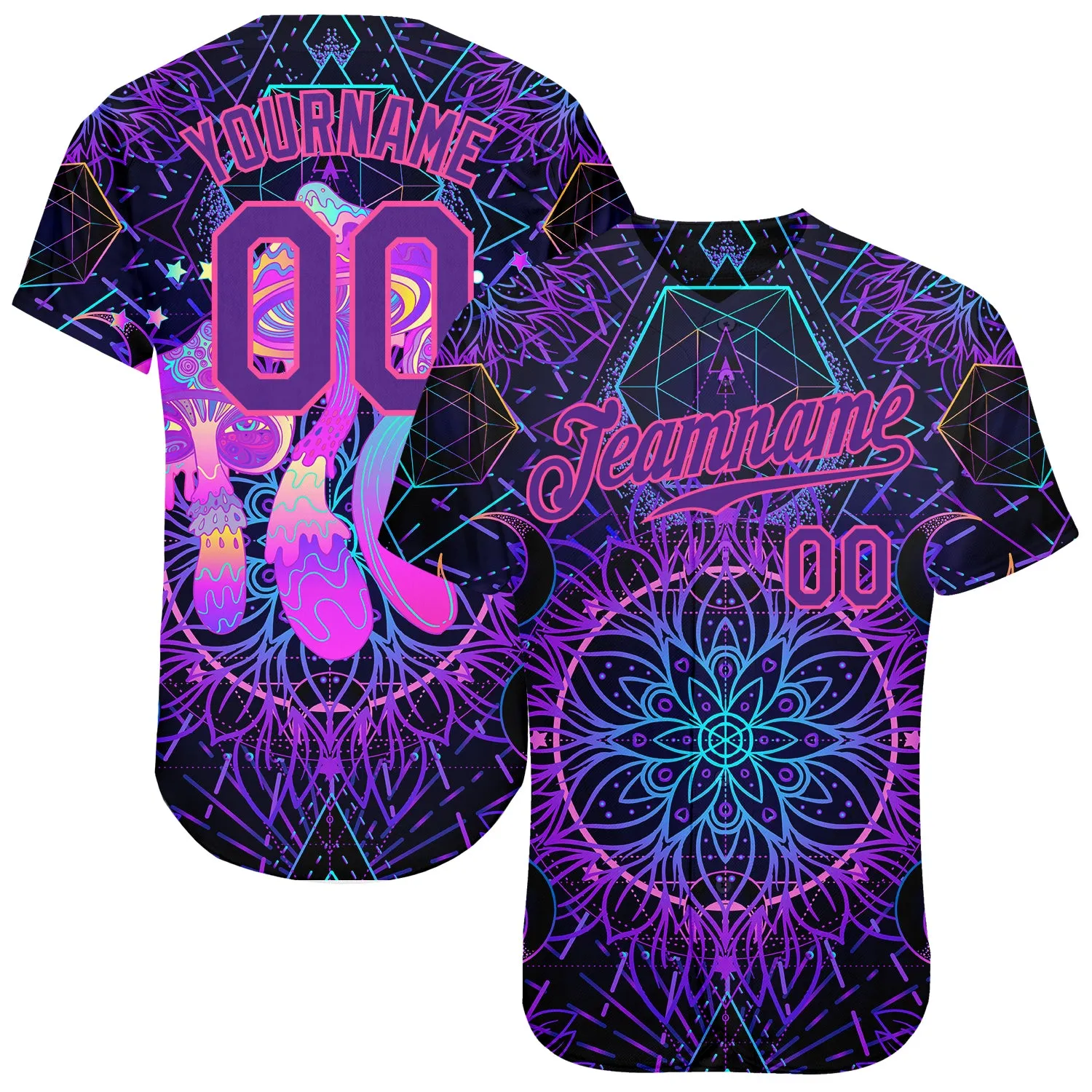 Custom 3D Pattern Design Magic Mushrooms Over Sacred Geometry Psychedelic Hallucination Authentic Baseball Jersey