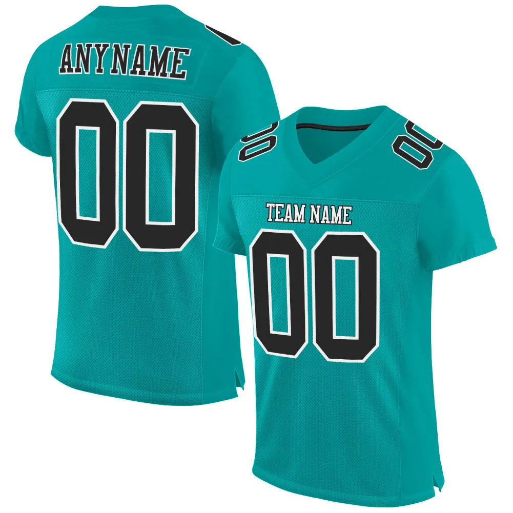 Custom Aqua Black-White Mesh Authentic Football Jersey