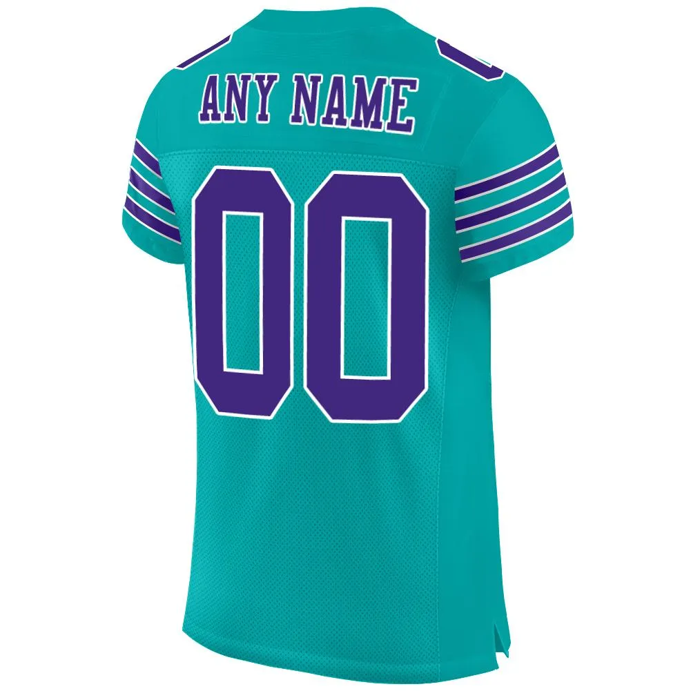 Custom Aqua Purple-White Mesh Authentic Football Jersey