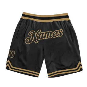 Custom Black Black-Old Gold Authentic Throwback Basketball Shorts