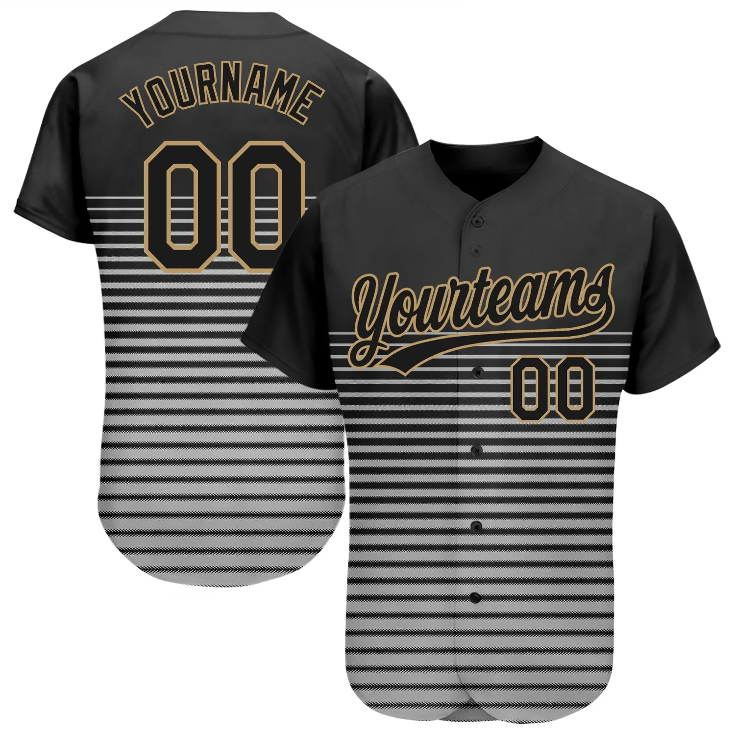 Custom Black Black Old Gold-Gray 3D Pattern Design Authentic Baseball Jersey