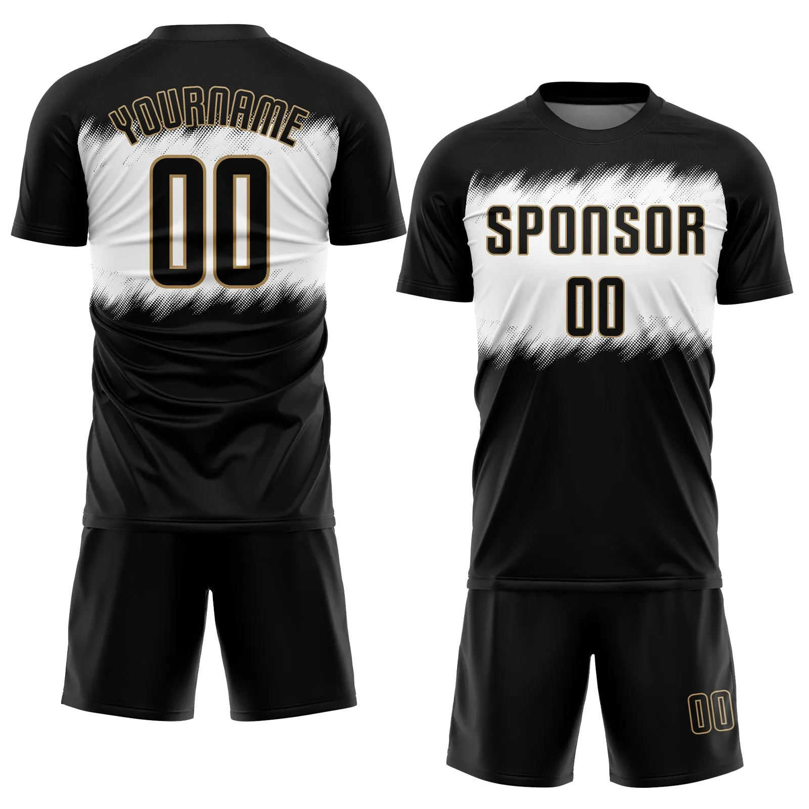 Custom Black Black-Old Gold Sublimation Soccer Uniform Jersey