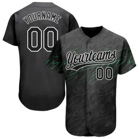 Custom Black Black White-Neon Green 3D Pattern Design Authentic Baseball Jersey